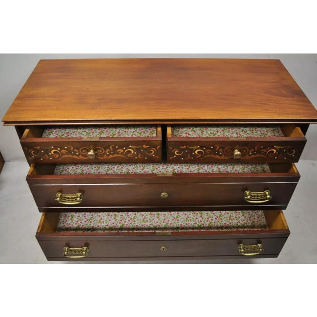 Herter Brothers Antique Herts Brothers Edwardian Bronze & Satinwood Inlay Mahogany Chest Dresser For Sale - Image 4 of 12
