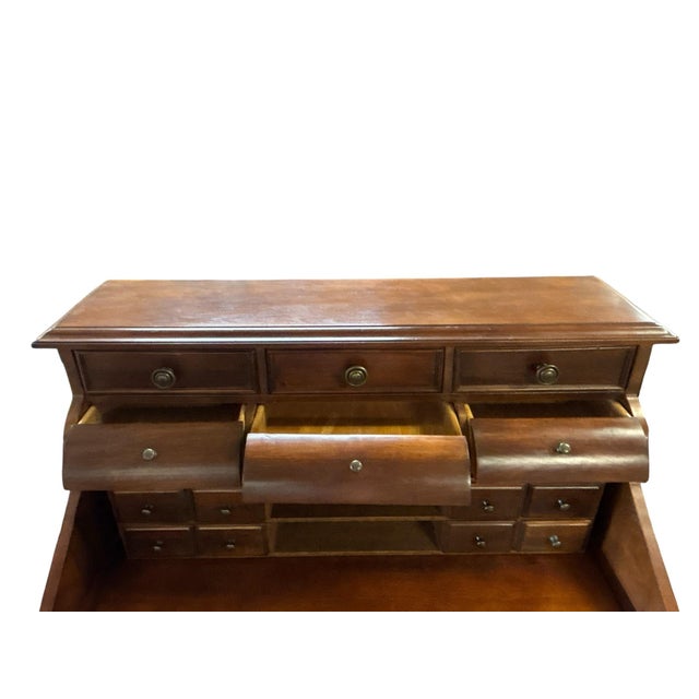 Traditional Cherry Secretary Desk With Tambour Storage and Compass Inlay French Style Secretary Desk With Inlay For Sale - Image 9 of 12