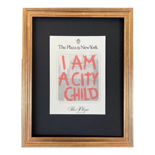 "I Am a City Child" Original Painting on Vintage Plaza Stationery in Gold Frame 1/4 For Sale