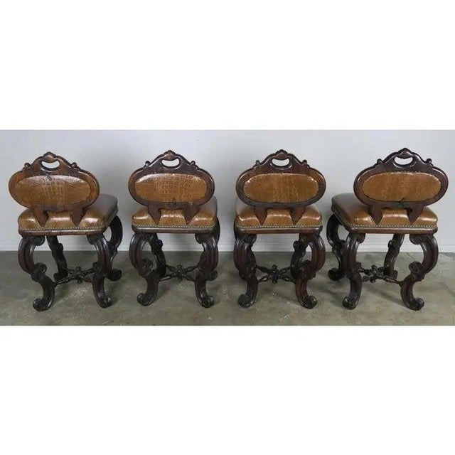 French Set of Four French Embossed Leather Stools, Circa 1900 For Sale - Image 3 of 7