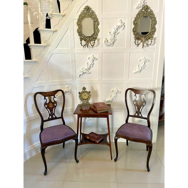 Fine quality antique edwardian mahogany inlaid lamp table having a fine quality mahogany marquetry inlaid rectangular...