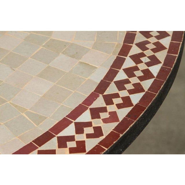Mid 20th Century Moroccan Round Mosaic Outdoor Tile Table on Iron Base 47 In For Sale - Image 5 of 5