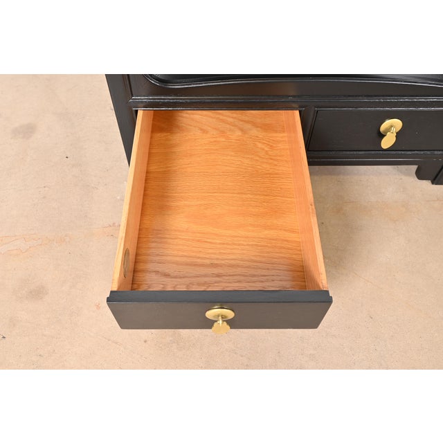 Wood Michael Taylor for Baker Far East Collection Black Lacquered Nightstands or End Tables, Newly Refinished For Sale - Image 7 of 12