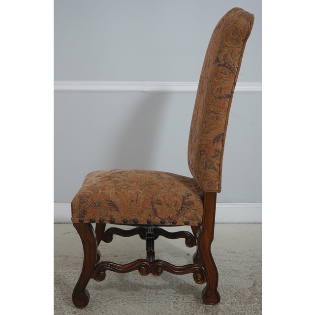 Jacobean Set of 4 High Back Mahogany Upholstered Dining Chairs For Sale - Image 3 of 18