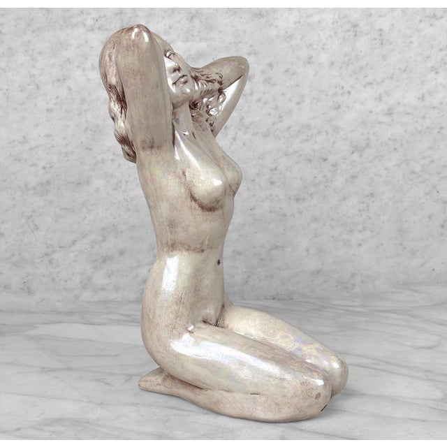 Vintage 12" Art Deco Nude Women Iridescent Ceramic Sculpture For Sale - Image 6 of 9