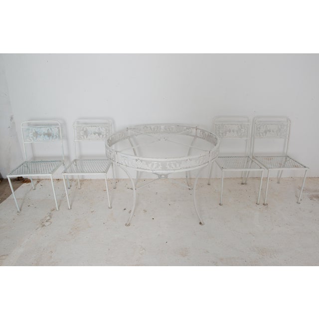 Wrought Iron, Glass Top Table, Four Chairs - 5 Pieces For Sale - Image 9 of 12