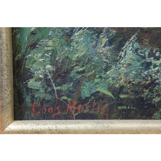 Antique European Fisherman River Cottage Oil Landscape on Canvas by Charles Martin For Sale - Image 6 of 13