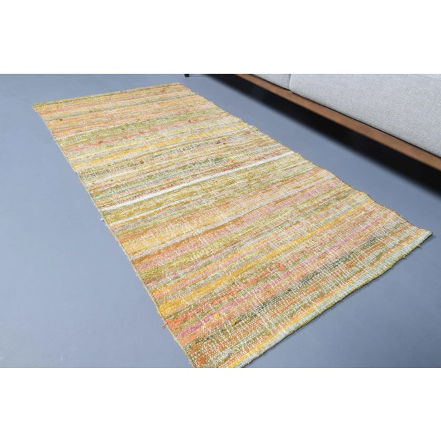 Textile Vintage Turkish Hand-Knotted Wool Cotton Yellow Kilim Area Rug For Sale - Image 7 of 11