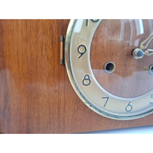 Art Deco Mantel Clock in Wood with Chiming Mechanical Movement, 1930 For Sale - Image 14 of 18