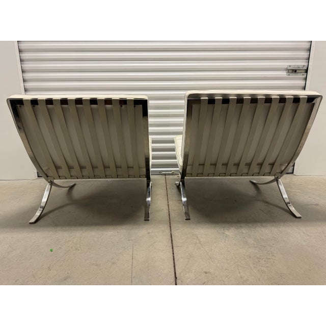 2000 - 2009 Knoll Barcelona Chairs in White Leather and Chrome For Sale - Image 5 of 6