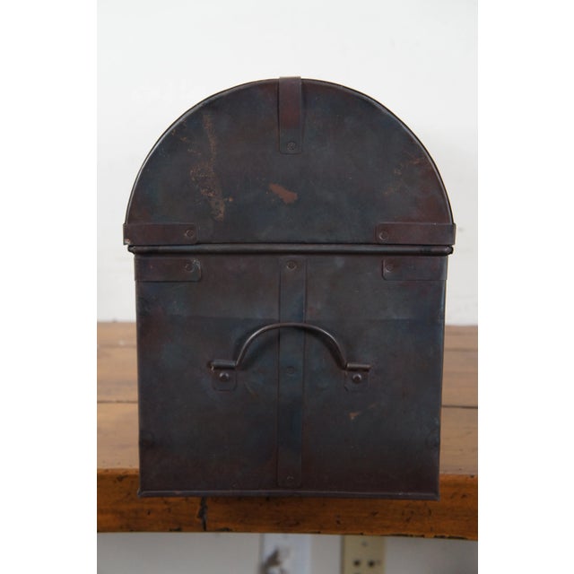 Mid 20th Century Vintage Industrial Domed Black Metal Wine Storage Box Chest Trunk For Sale - Image 4 of 12