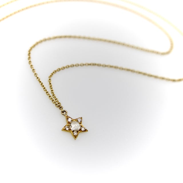 1990s Contemporary 18k Gold Rose Cut Diamond Star Pendant Necklace For Sale - Image 4 of 11