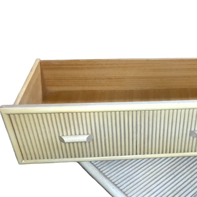 1950s Two Toned Split Pencil Reed Gabriella Crespi Style Three Drawer Chest of Drawers For Sale In Palm Springs - Image 6 of 11