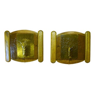 Mid-Century Modern Art Deco Brass, Wood and Glass Sconces from Fischer Leuchten, 1970s, Set of 2 For Sale