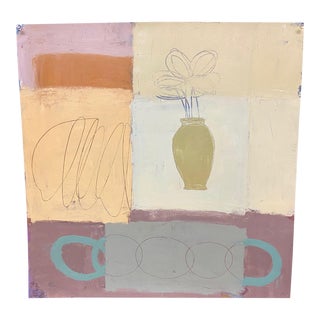 Contemporary Abstract Still Life Oil Painting on Paper For Sale
