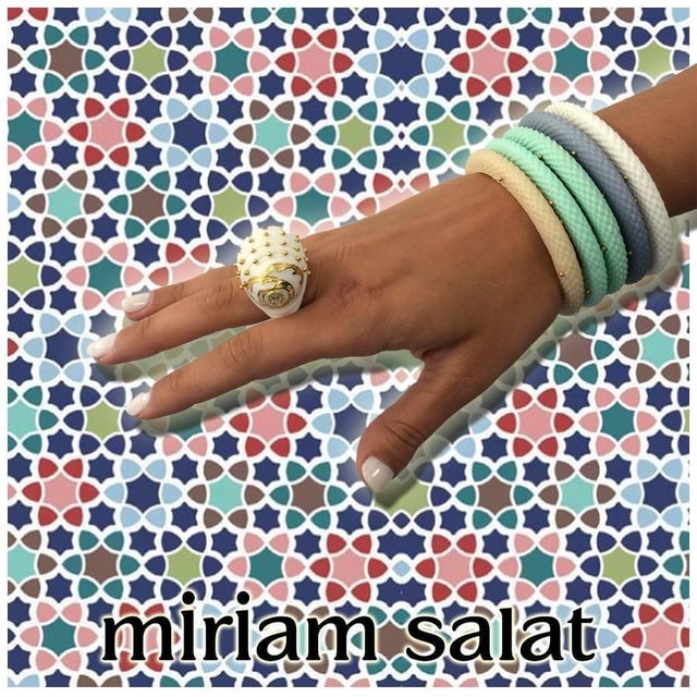 Miriam Salat Flower Pattern Art Nou Bird Bangles In Resin & 18 K Gold, Silver For Sale - Image 13 of 18