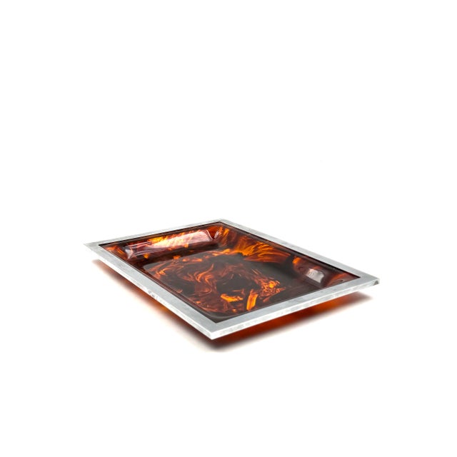 1970s Hollywood Regency Brass and Tortoiseshell Acrylic Glass Tray, Italy, 1970s For Sale - Image 5 of 12
