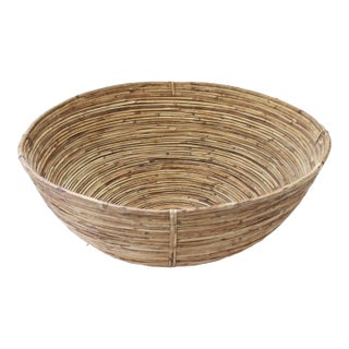 Artisan Handwoven Reed Basket 19" Diam For Sale