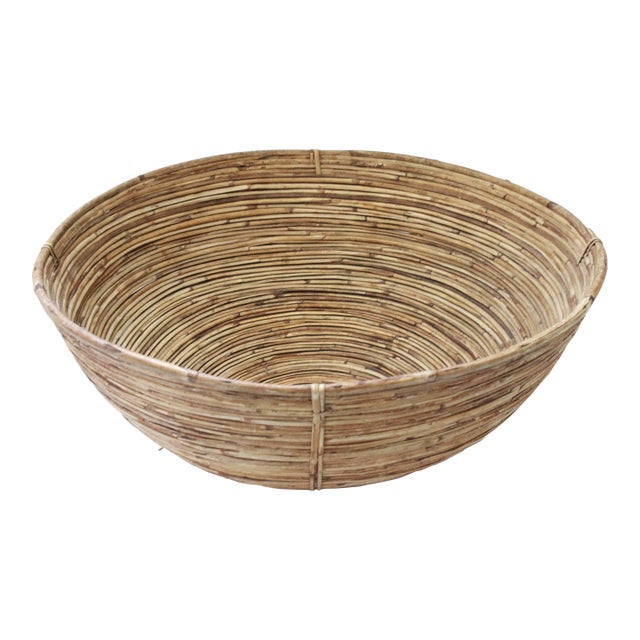 Artisan Handwoven Reed Basket 19" Diam For Sale