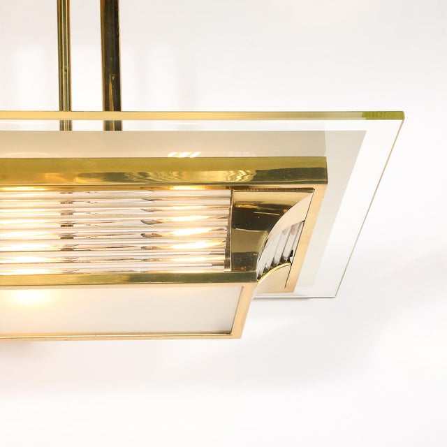 Art Deco Art Deco Machine Age Polished Brass Glass Rod Chandelier by Petitot For Sale - Image 3 of 18