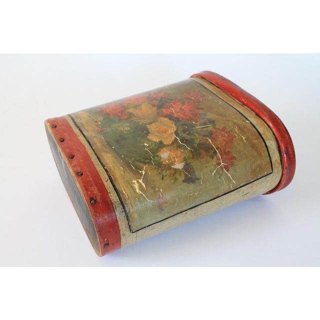 Antique Leather Wrapped Floral Wastebasket For Sale - Image 4 of 11