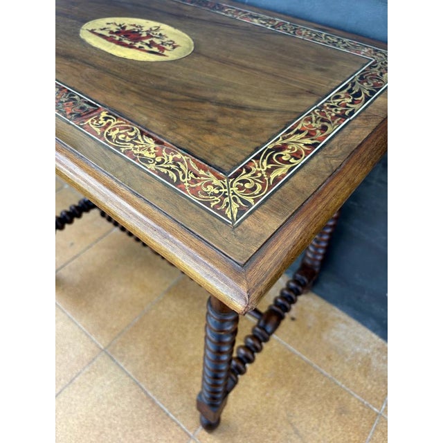 20th Century Spanish Barley Twist Table with Inlaid Marquetry Top, 1920 For Sale - Image 10 of 14
