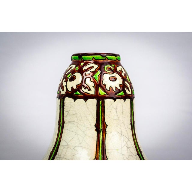 Art Deco Vase in Crackled Beige Glazed Ceramic with 983 Decoration by Charles Catteau for Boch La Louvière, 1925 For Sale - Image 9 of 12