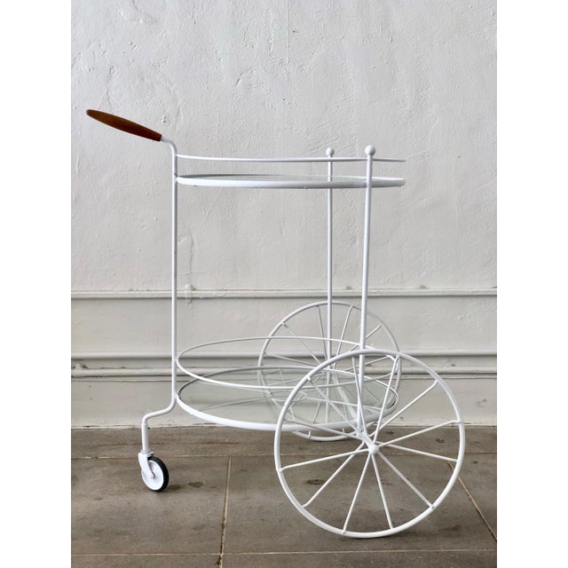 White Vintage Indoor Outdoor Patio Bar Cart With Wooden Handle