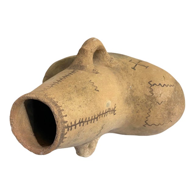 #4648 Moroccan Vintage Tuareg Terracota Clay Decorative Pot 19" H For Sale