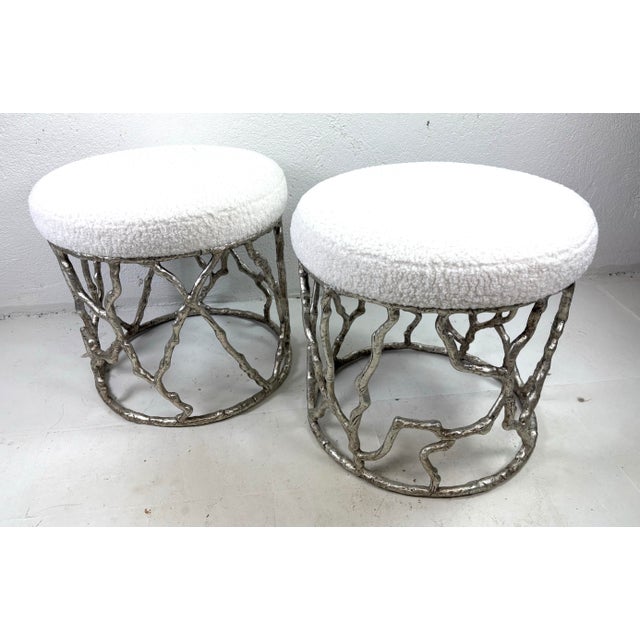 Modern Faux Bois Nickel Plated Benches/ a Pair For Sale In Philadelphia - Image 6 of 10