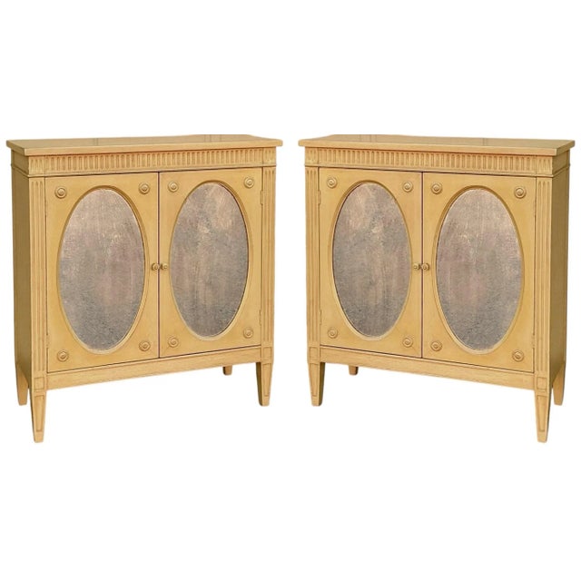 Wood Mid-Century Regency Style Carved and Mirrored Cabinets / Side Tables - Pair For Sale - Image 7 of 7