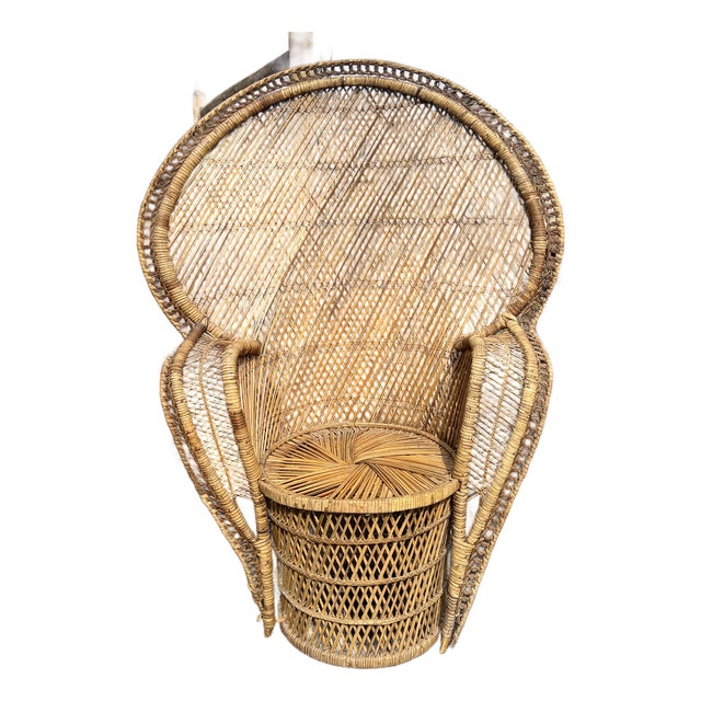Vintage Peacock Chair in Rattan Wicker Boho Chic Coastal Decor Seating For Sale