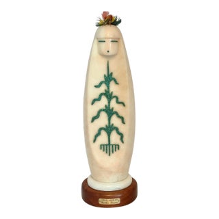 Jemez Pueblo Alabaster & Turquoise “Corn Maiden” Sculpture by Matthew Panana, C. 1990s For Sale