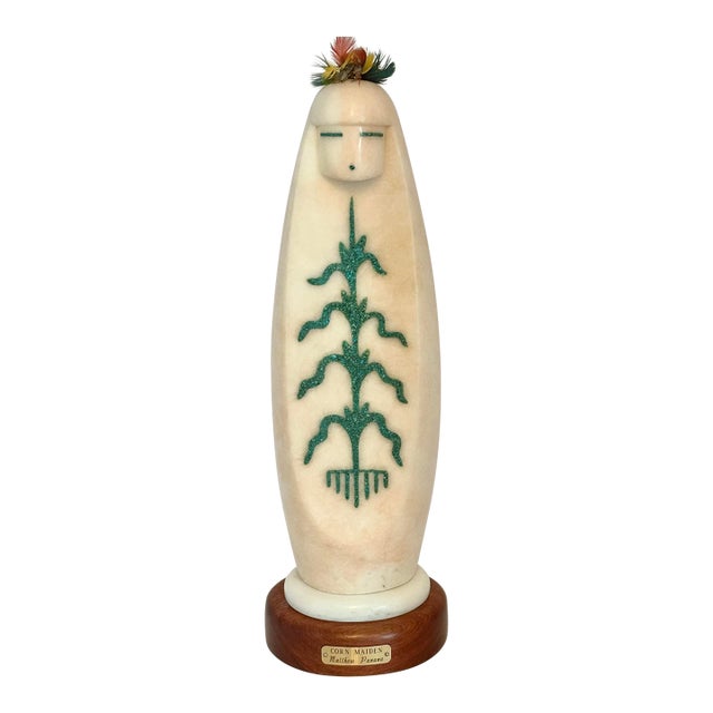 Jemez Pueblo Alabaster & Turquoise “Corn Maiden” Sculpture by Matthew Panana, C. 1990s For Sale