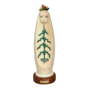 Matthew Panana Jemez Pueblo “Corn Maiden” Alabaster & Turquoise Sculpture