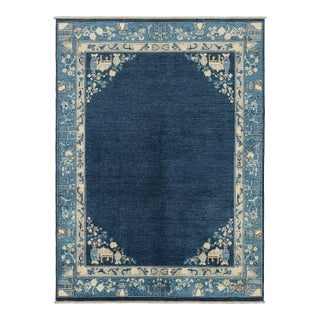 Rug & Kilim’s Chinese Art Deco Style Rug With Blue Open Field For Sale