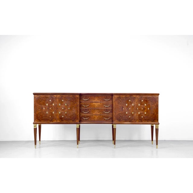 Italian Art Deco Sideboard in Dark Walnut Burl and Brass, 1930s For Sale - Image 13 of 13