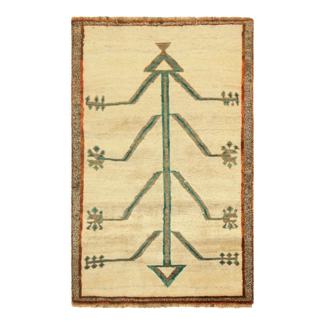 Vintage Persian Gabbeh Rug in Beige With Geometric Pattern | Rug & Kilim For Sale