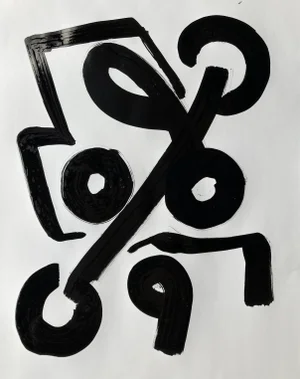 Abstract Ink Brush Painting Black & White Composition by Erik Sulander 22x28