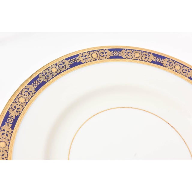 12 Cobalt Blue and Raised Gilt Dinner Plates, Minton, England for