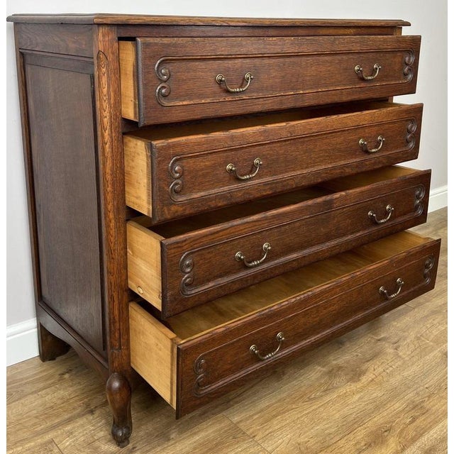 Vintage French Louis Oak Chest of 4 Drawers For Sale - Image 13 of 14