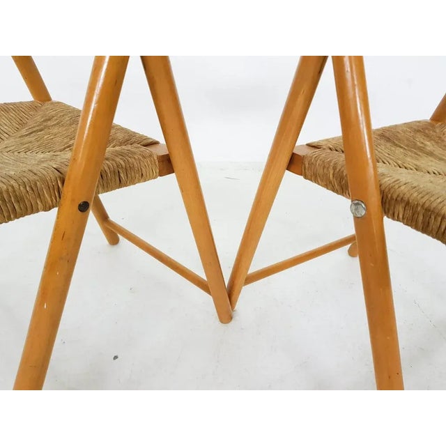 Set of Beech and Rush Folding Chairs, 1960s For Sale - Image 4 of 11