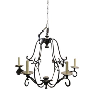 Simple and Sophisticated Wrought Iron 6 Light Spanish Colonia Style Chandelier For Sale