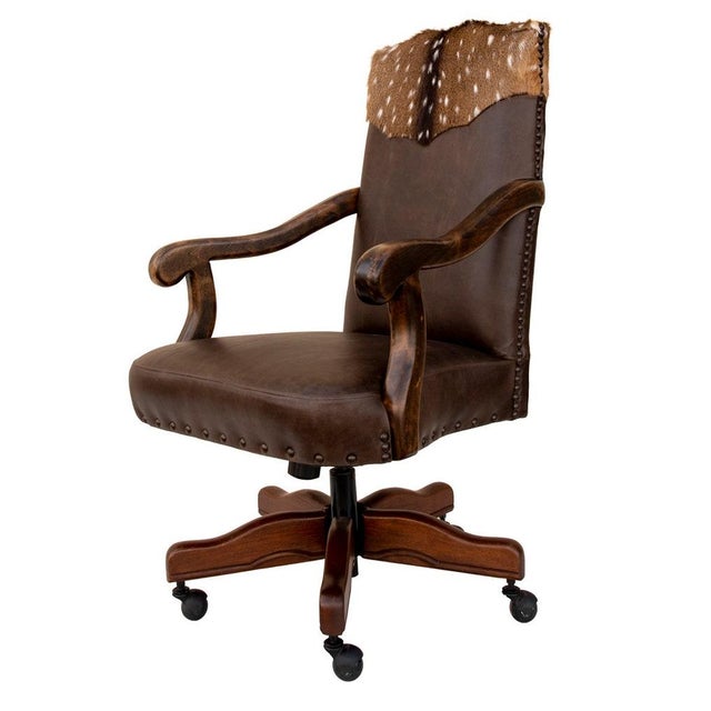 Mid-Century Modern Bowie Axis Chocolate Desk Chair | Western | Executive | Axis Hide | Leather For Sale - Image 3 of 4