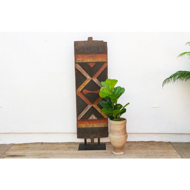 Brown Early 20th Century Carved & Painted Bwa Door For Sale - Image 8 of 8