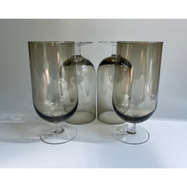 1970s Tall Set of 4 Crystal Tawny & Clear Stem Glasses, 1970's For Sale - Image 5 of 18