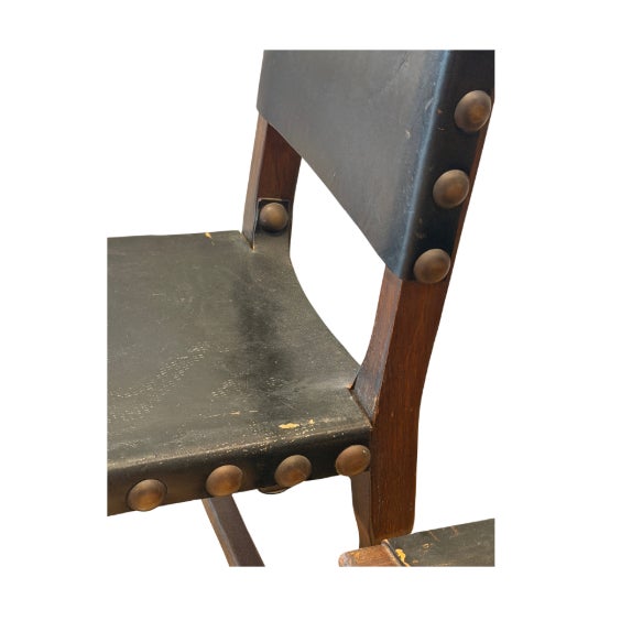 Mid 20th Century Pair of Vintage Spanish Brutalist Leather & Oak Accent Chairs For Sale - Image 5 of 13
