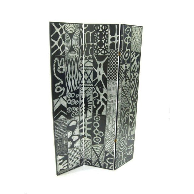 Dramatic Gilded Silver and Black Lacquer Folding Screen For Sale In Chicago - Image 6 of 9