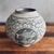 Contemporary Korean Buncheong Style Stoneware Vase | Fully Hand-Incised Cloud Scroll Carp Medallion | Moon Jar Form | Korean Character Mark For Sale - Image 3 of 12