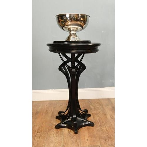 Wood Art Nouveau Drinks Table with Dom Perignon-Engraved Silver-Plated Ice Bucket For Sale - Image 7 of 10